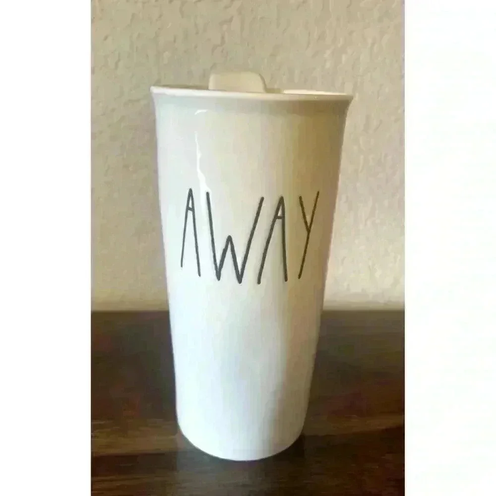 NEW Rae Dunn AWAY Coffee Mug tall with lid rubber seal Mug For Travel